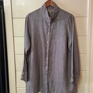 Flax Shirt Women’s Size S Silver Linen Blend Metallic Long Sleeve Button Down